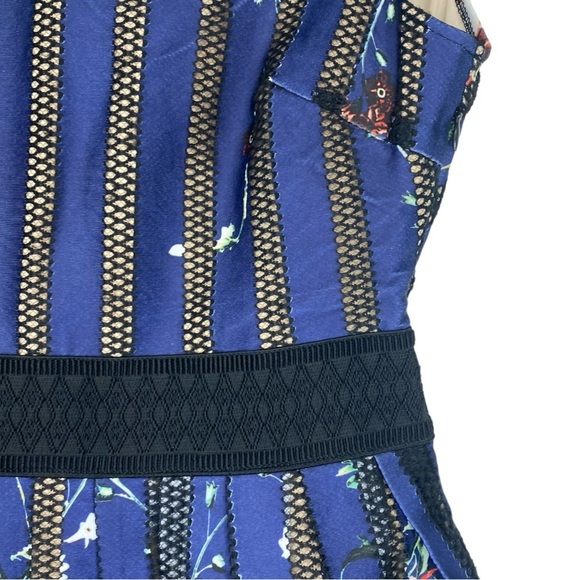 foxiedox Dress Womens Large Blue Bryonia Mini Floral Print Cap Sleeve Lace Party - Picture 7 of 16